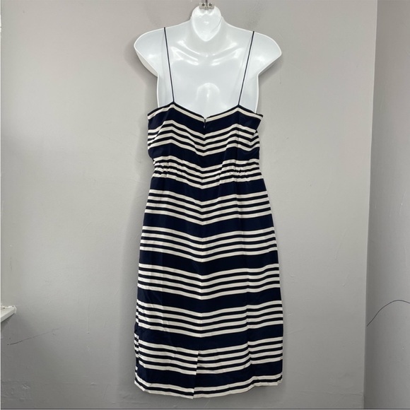 J CREW Navy Blue White Silk Striped Summer Dress - Picture 4 of 9
